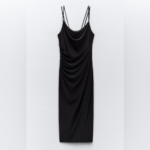 Zara - Black 🖤🖤🖤 Dress with Draped Neckline - Size Small - NWT - Picture 7 of 7